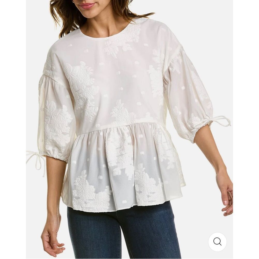 Ted Baker London white balloon sleeve embroidered blouse NWOT